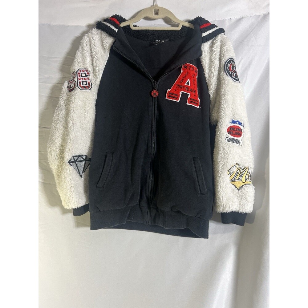 Toby Black Jacket S Black White Red Meow Letterman Cat Coat Patches